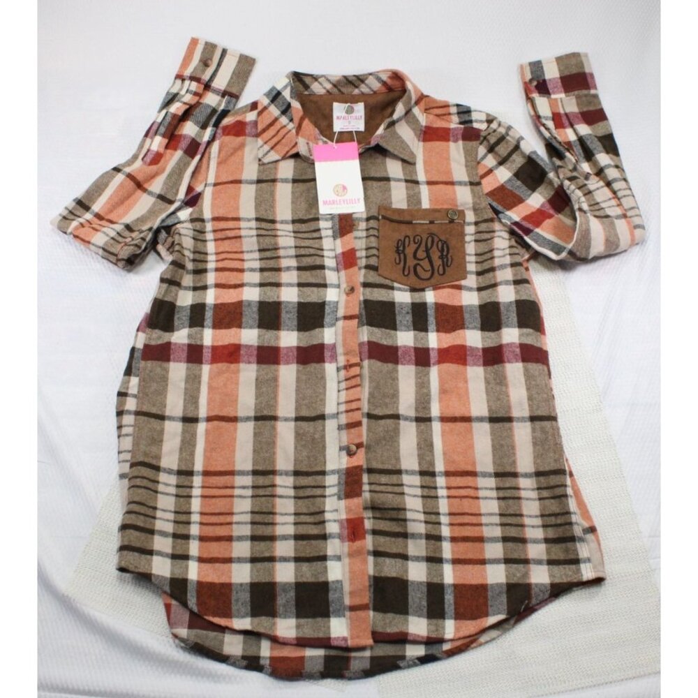 NWT Marleylilly Womens Plaid Layering Tunic Shirt With Embroidered Pocket S‎